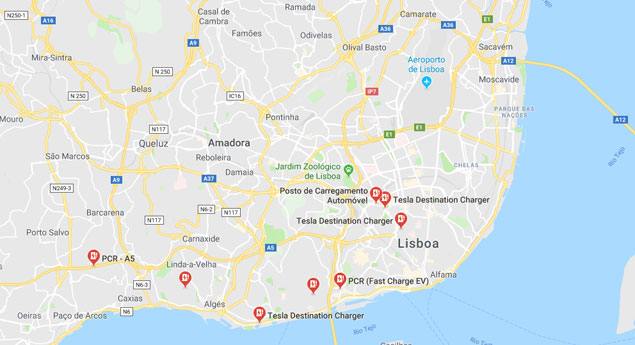 GoogleMaps mostra postos de carga de elétricos