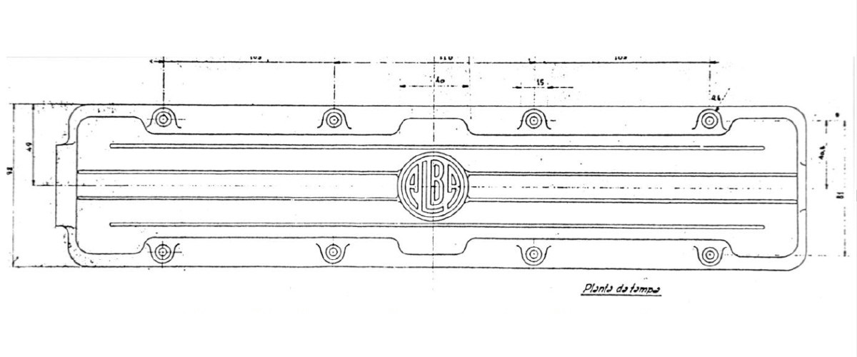 Desenho técnico da tampa da cabeça do motor Alba