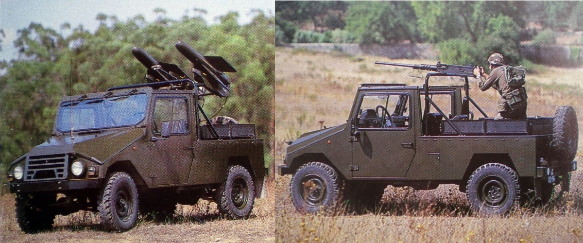 UMM Cournil 4x4, do Exercito português, com variantes que equipavam mísseis TOW/MILAN, metralhadoras pesadas Browning e canhões sem-recuo de 106mm