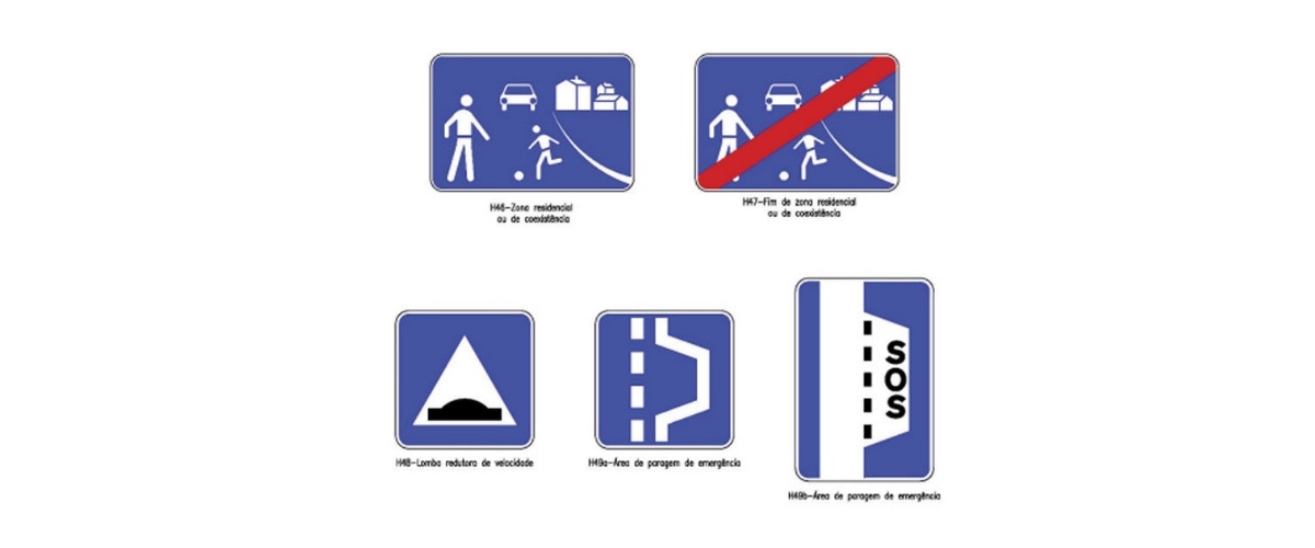Algumas dos novos sinais, sendo que os dois de cima são correspondentes às novas "Zonas Residenciais ou de Coexistência" 