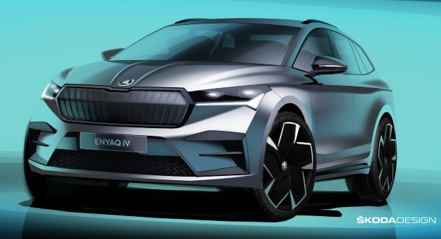 Skoda. SUV elétrico Enyaq iV espicaça curiosidade através de desenhos oficiais