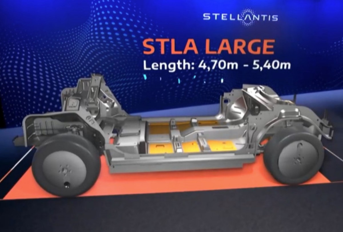 A STLA Large é, a para da STLA Small, uma das quatro plataformas para veículos elétricos a bateria que a Stellantis tem previsto desenvolver