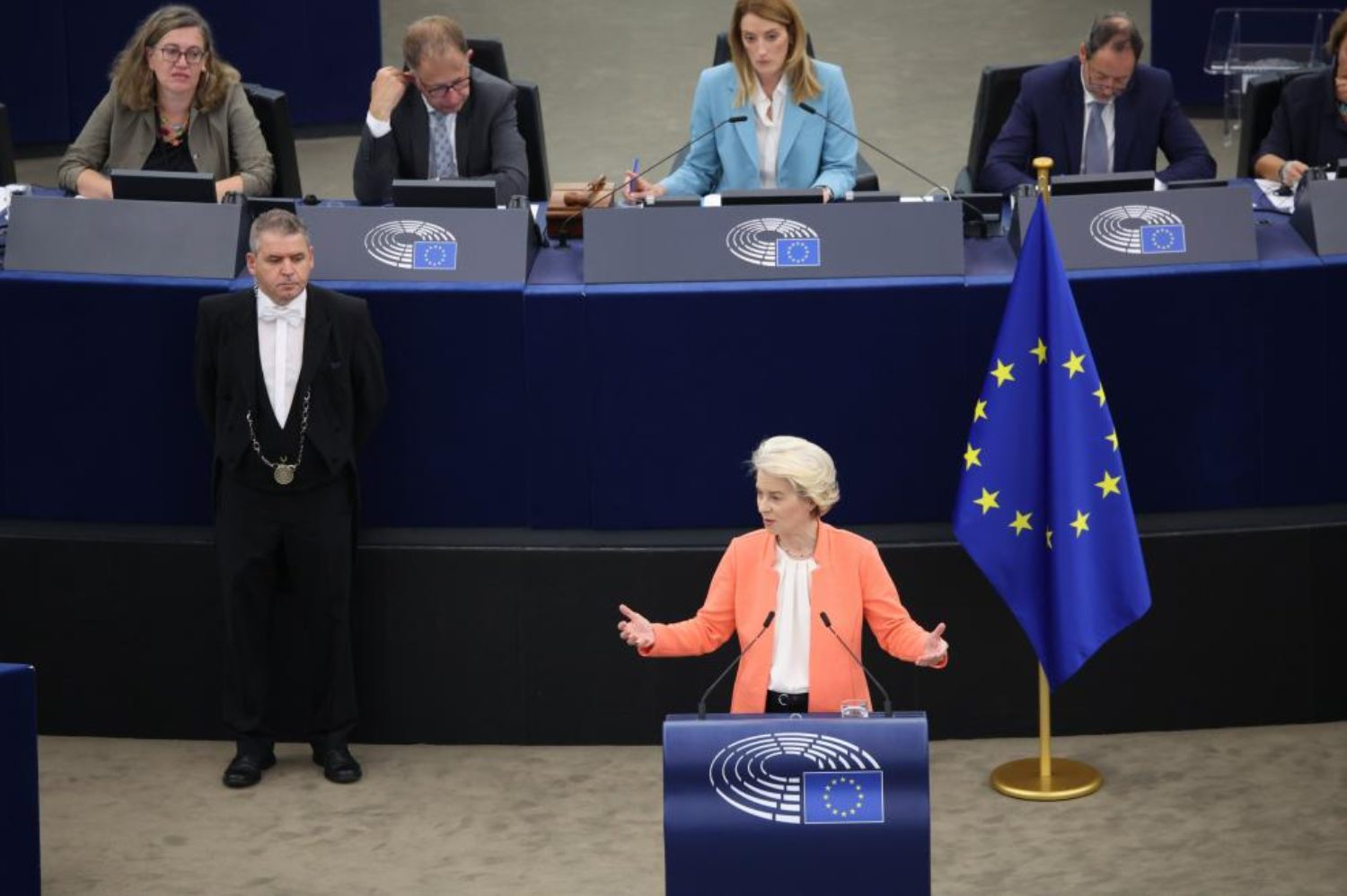 Ursula von der Leyen, Presidente da Comissão Europeia, durante o discurso do Estado da União 